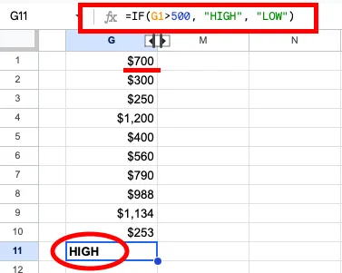 IF израз (IF) Google Sheets справка