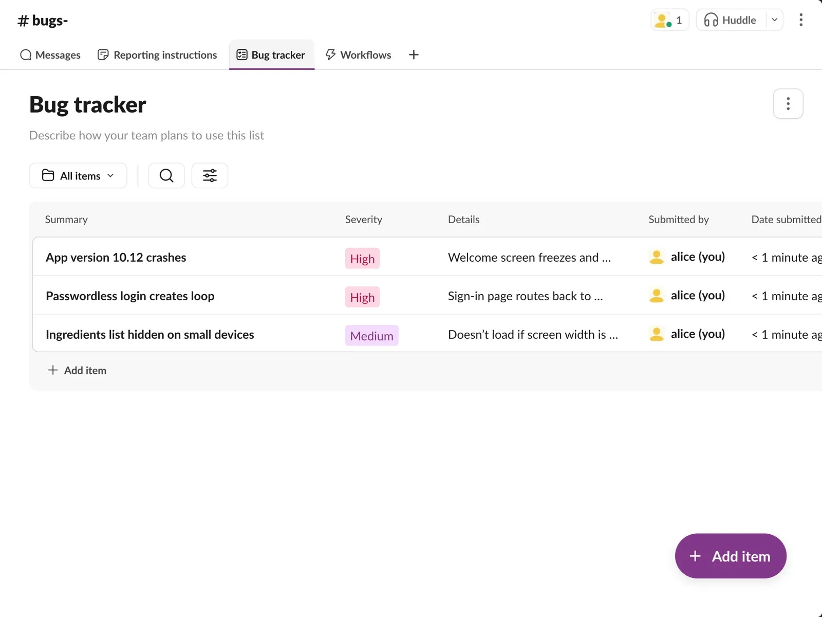 Template pelacak proyek: Template Pesan Slack