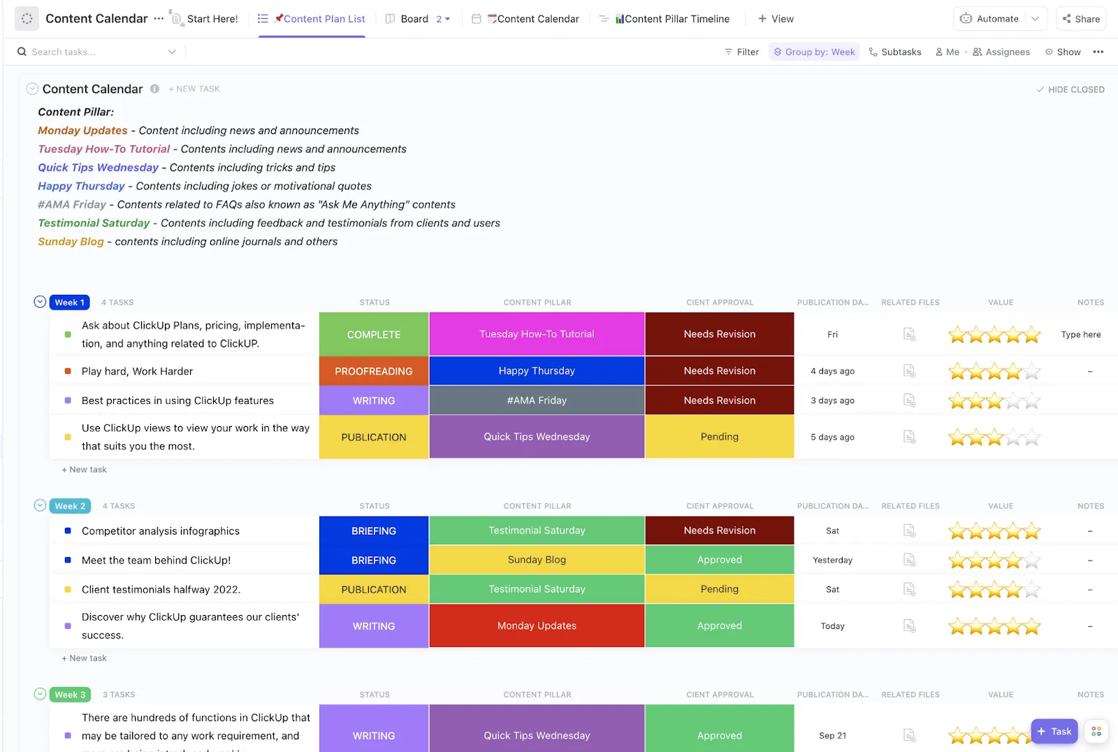 Plantilla de lista de calendario de contenido
