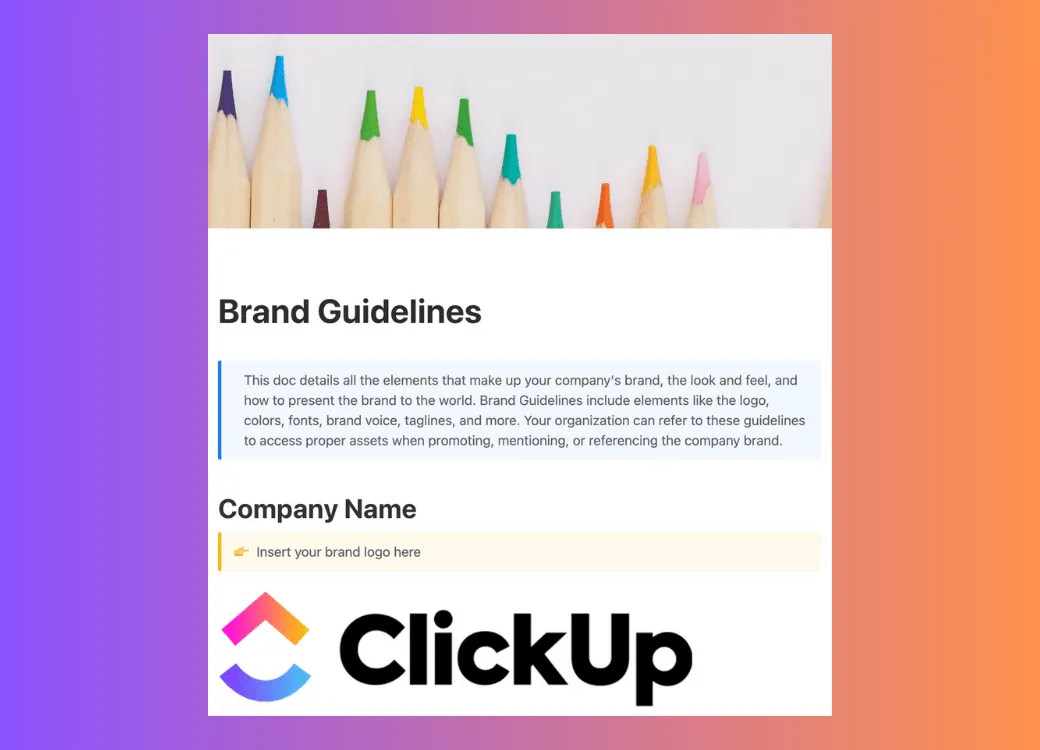 Vorlage für Markenrichtlinien von ClickUp
