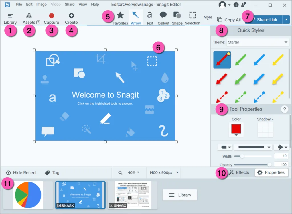Tableau de bord Snagit