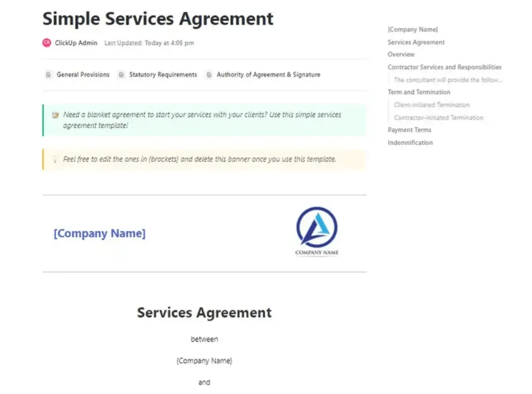 Modello di contratto di servizio di ClickUp