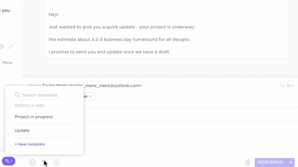 Envoyez des e-mails directement depuis votre environnement de travail ClickUp grâce à la gestion de projet ClickUp Email.