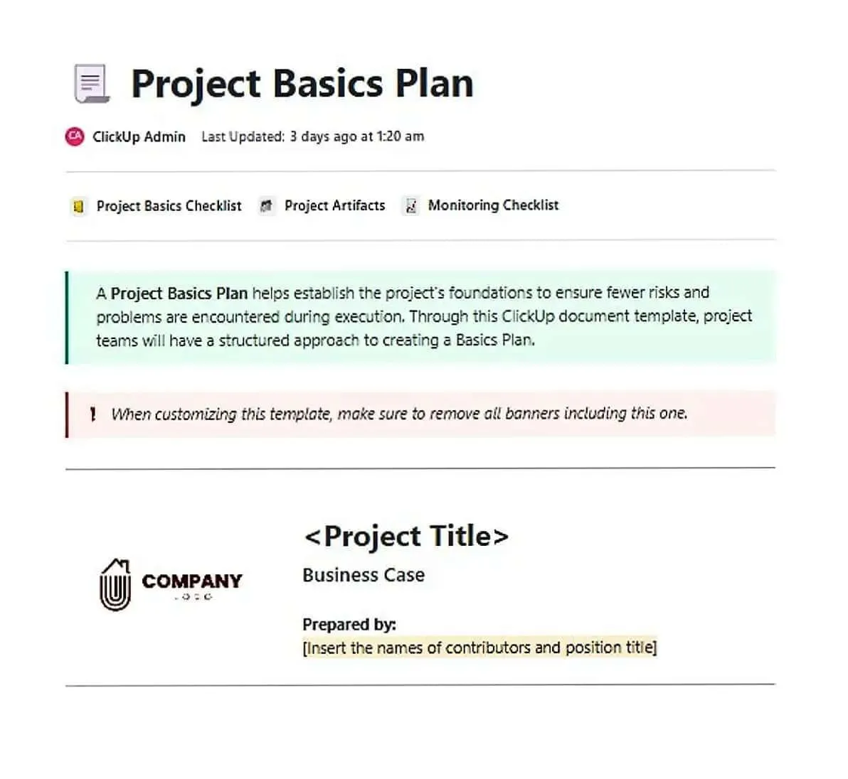 Crea le basi per l'esecuzione del progetto con il modello di documento per il piano dei progetti di sovvenzione di ClickUp.