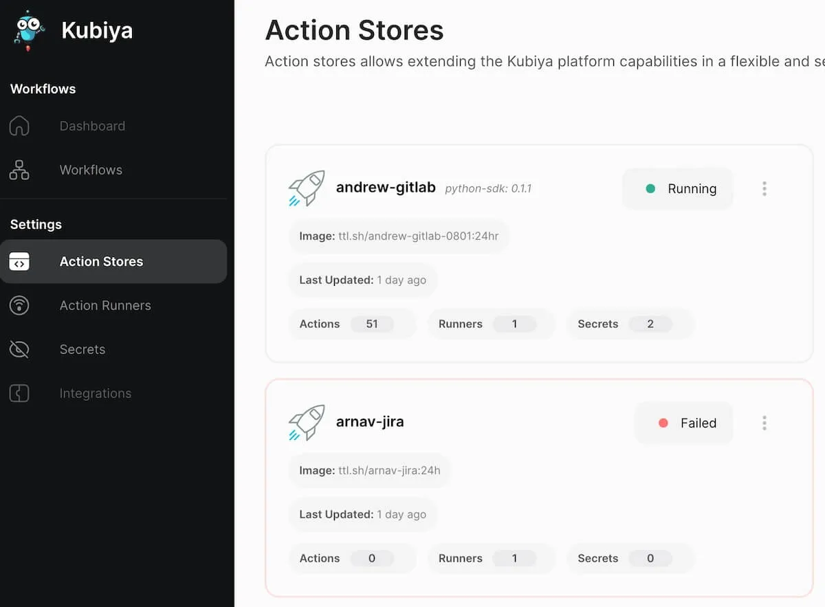 Ustawienia Action Stores w Kubiya