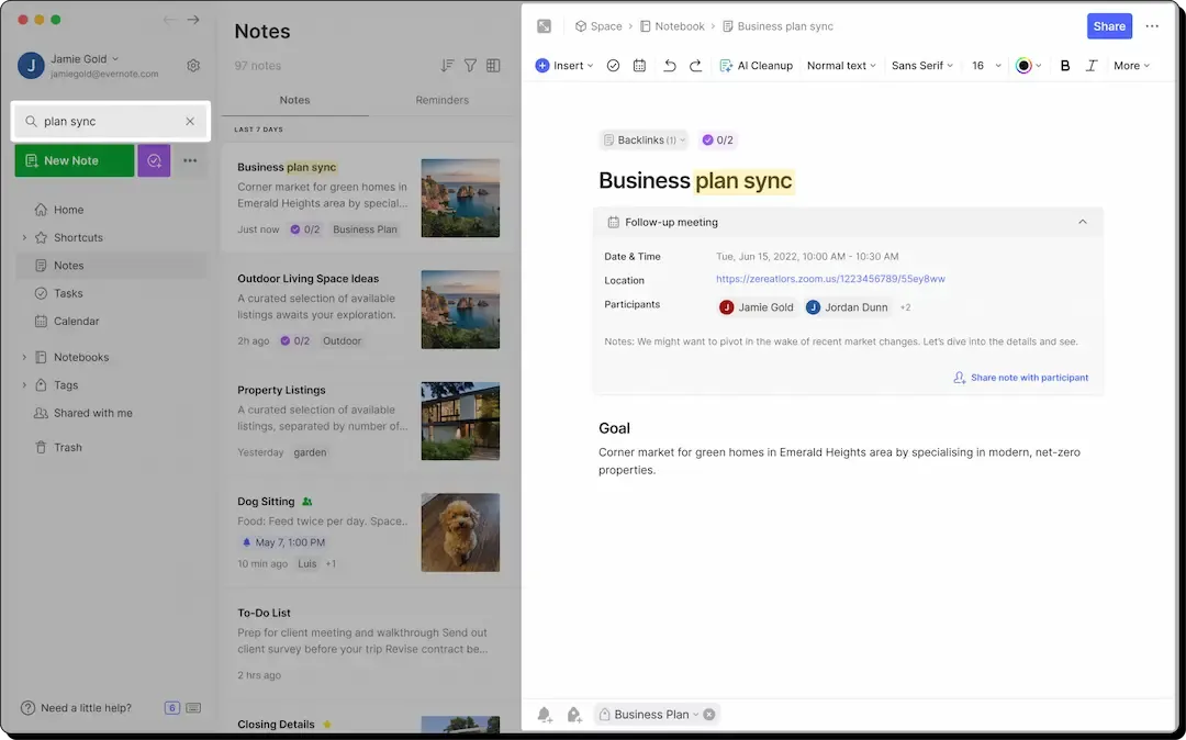 Evernote (najlepsze narzędzie oparte na AI do zarządzania zadaniami i notatkami)