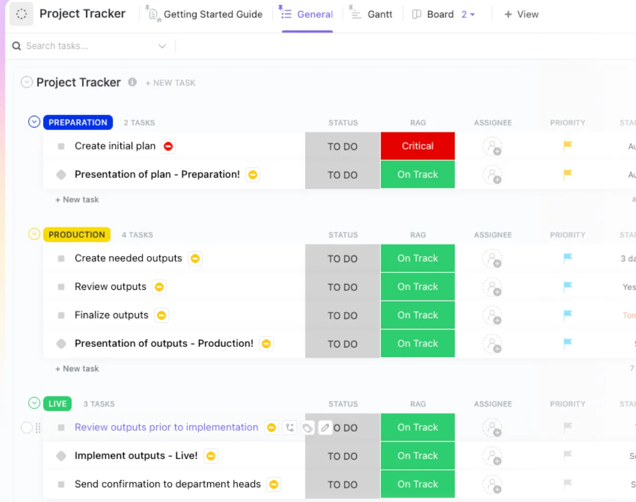 Restez organisé et suivez vos projets à l'aide du modèle ClickUp Project Tracker.