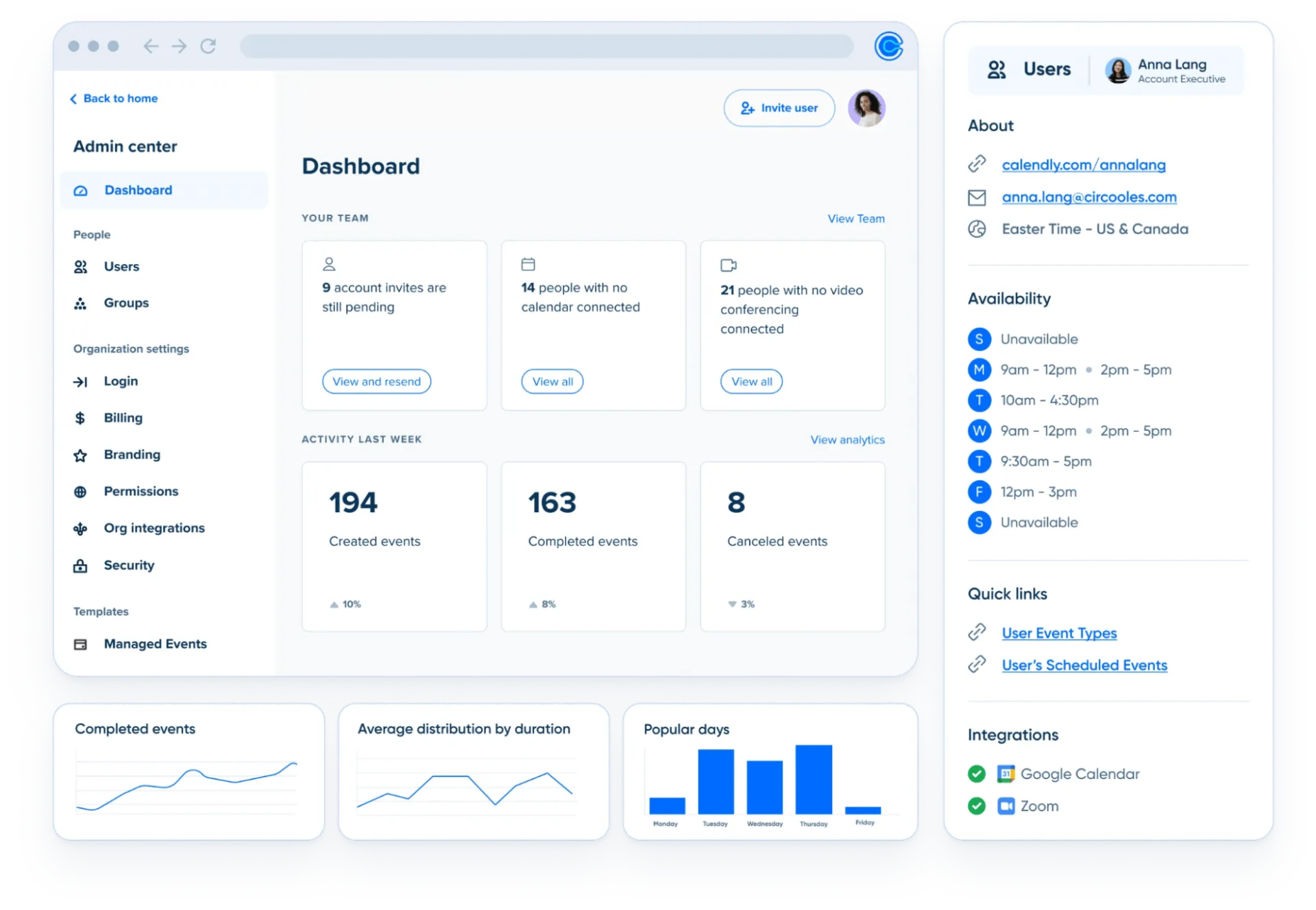 Calendly Dashboard: online kalender