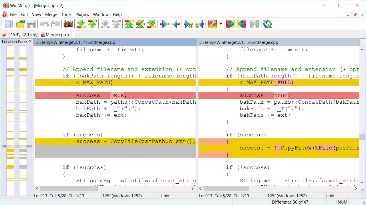 Dokumentenvergleichssoftware WinMerge (Dashboard)