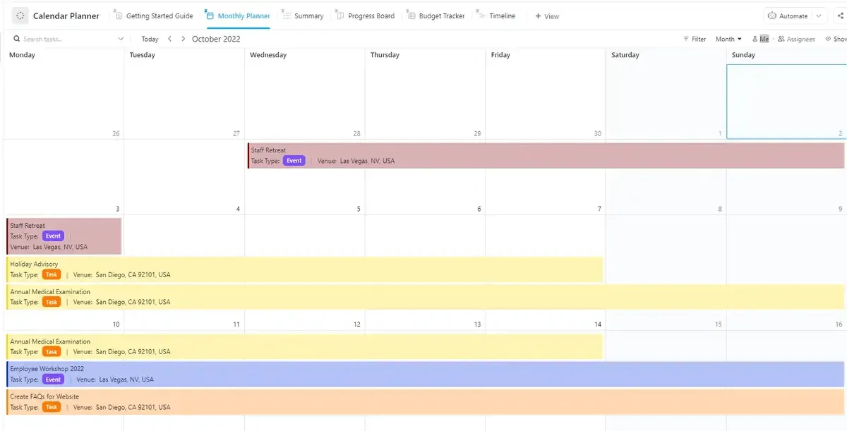 ClickUpのカレンダーテンプレートを使って、1日の過ごし方をプランしましょう