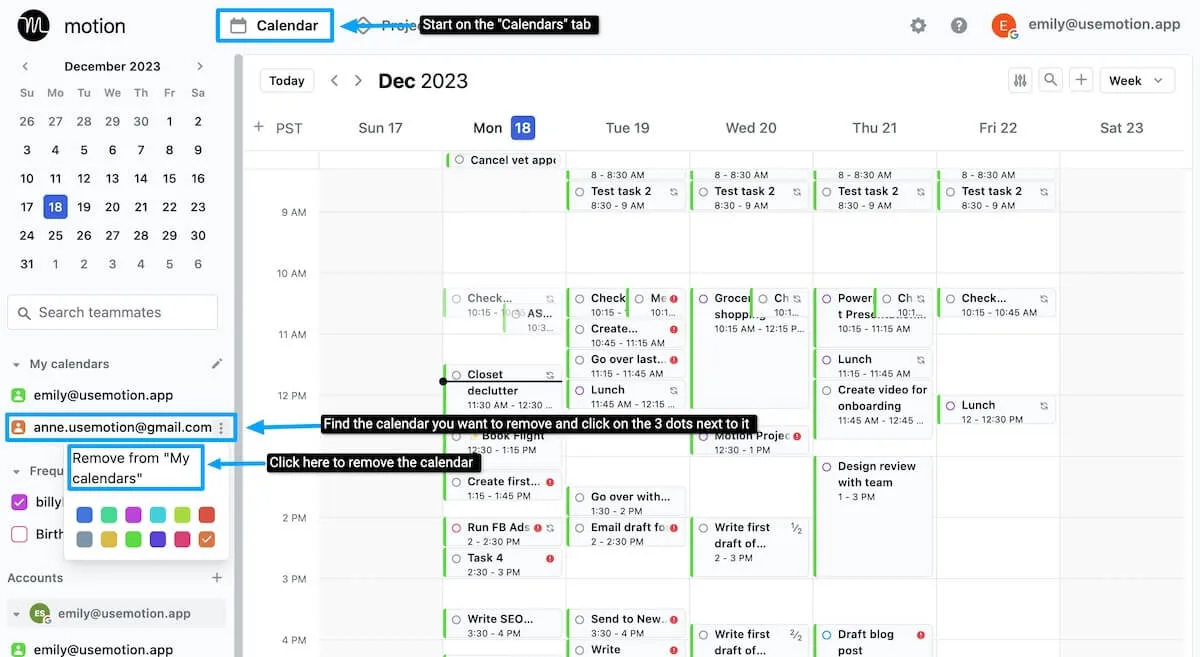 Critique de l'application Motion : affichage du calendrier en ligne de Motion