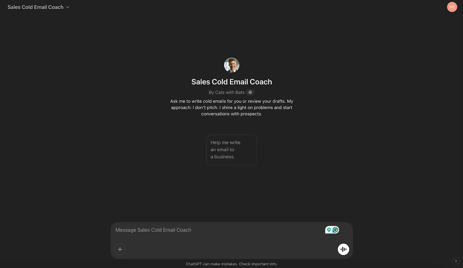 Най-добрите GPT за писане: Sales Cold Email Coach: Най-добър за създаване на ефективни имейли за продажби