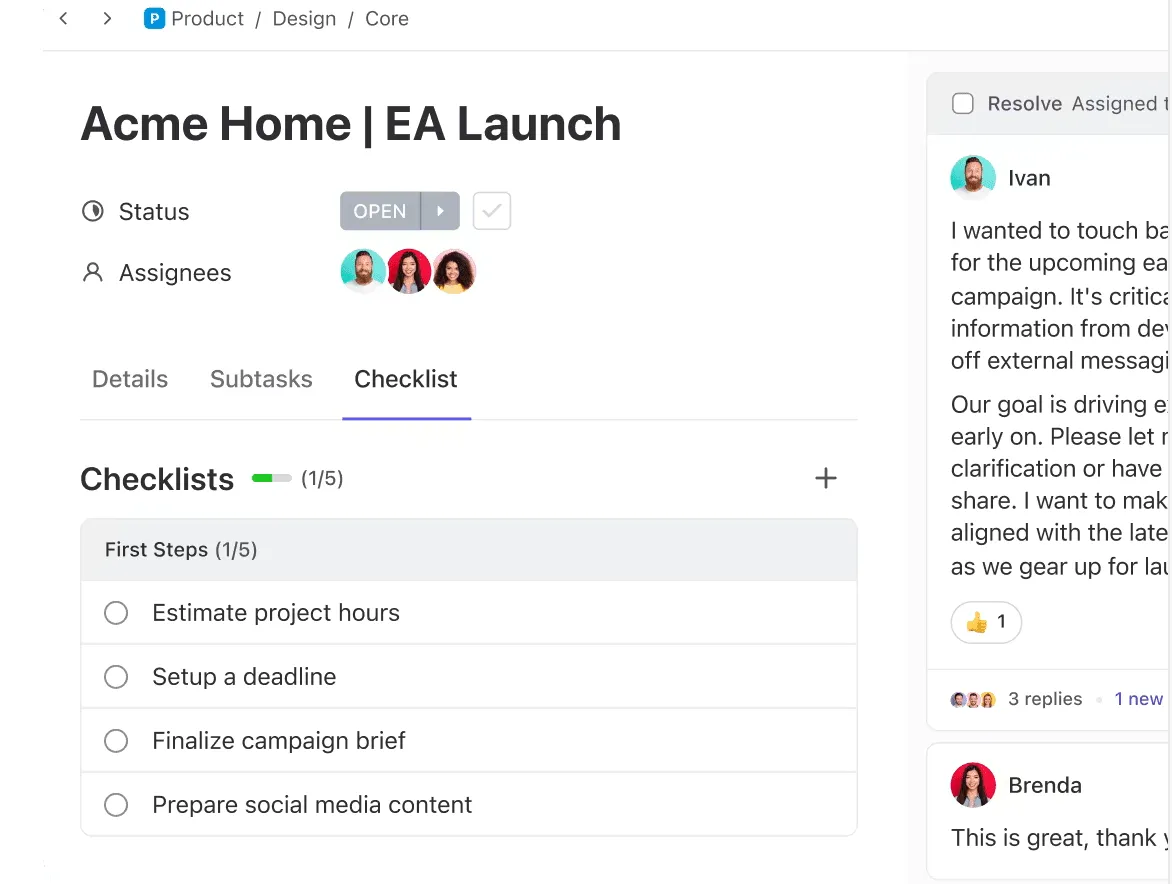Gestion des fournisseurs SaaS : utilisez ClickUp Tasks pour attribuer des tâches d'évaluation des fournisseurs aux membres de votre équipe.