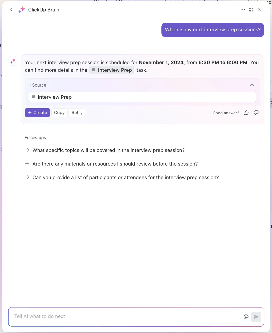 Natychmiastowo przeglądaj swoje harmonogramy dzięki ClickUp Brain