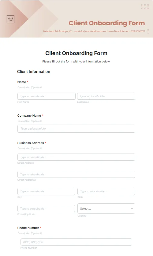 Sjabloon voor het onboarden van clients door Template.Net: Sjabloon voor het onboarden van clients
