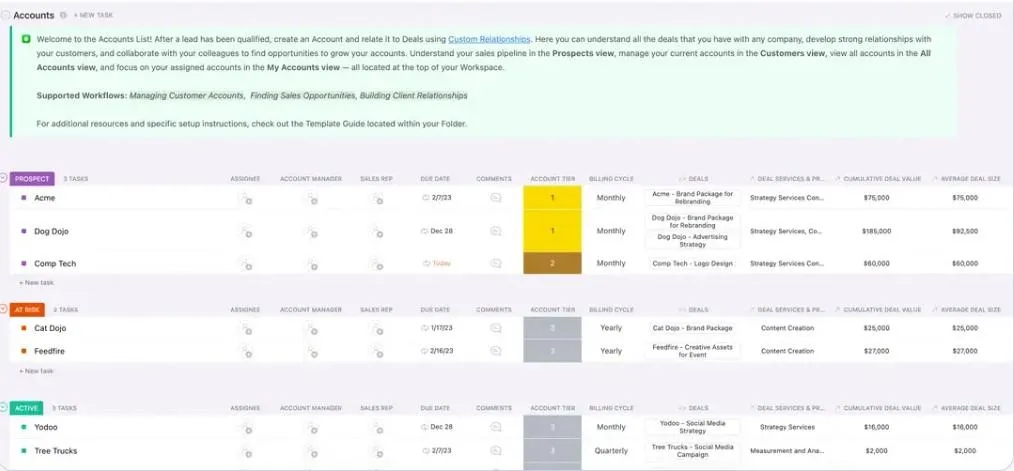 Modello CRM ClickUp