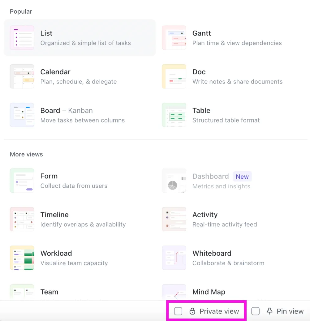 คุณสมบัติการดูแบบส่วนตัวของ ClickUp: วิธีที่จะเป็นคนเปิดเผยมากขึ้นในที่ทำงาน