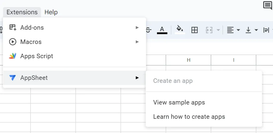 AppSheet-Erweiterung für Google Tabellen