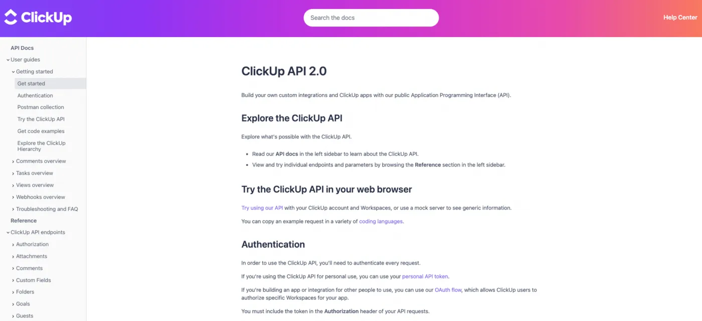 ClickUp API dokumentáció