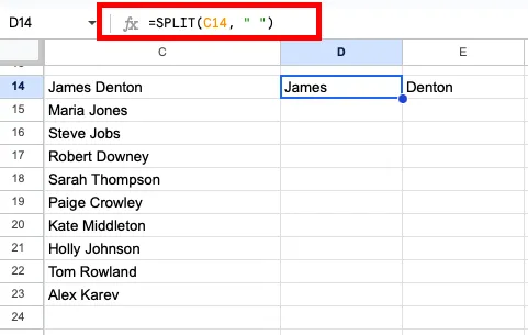 Разделяне на текст (SPLIT) справка за Google Sheets