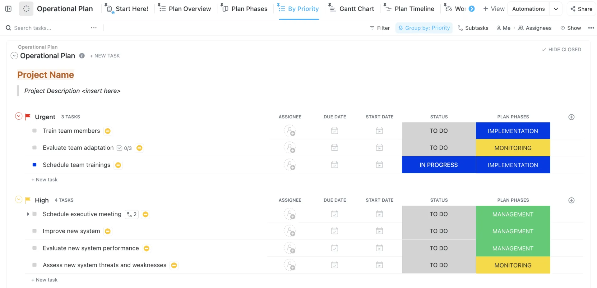ClickUp Help Desk Implementierungsprojekt-Planvorlage