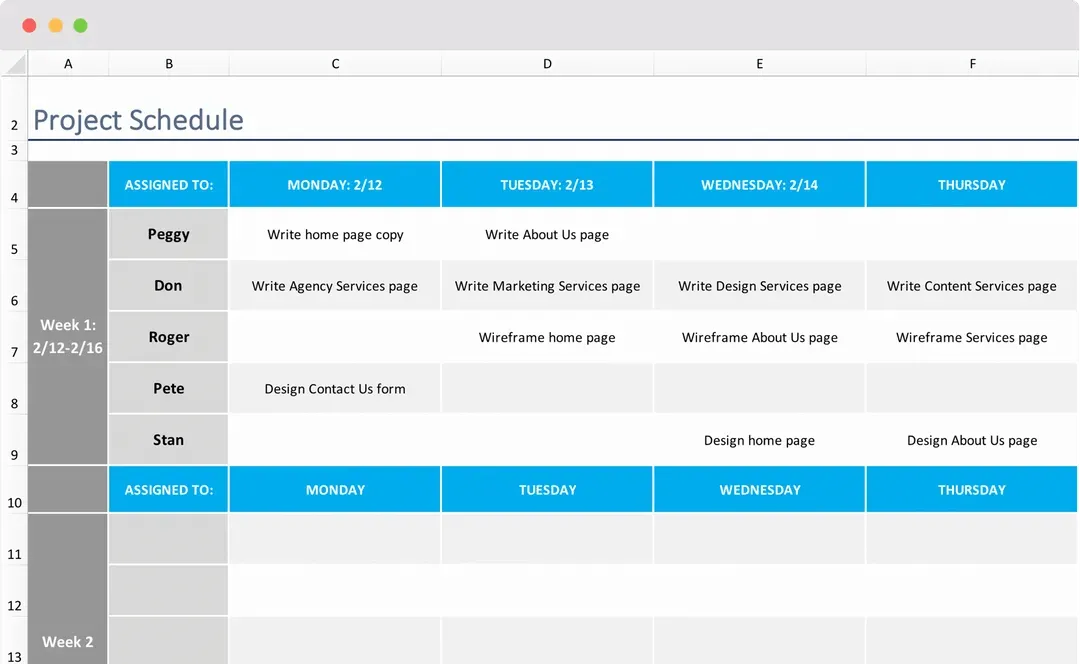 Modelo de cronograma de projeto do Excel da TeamGantt