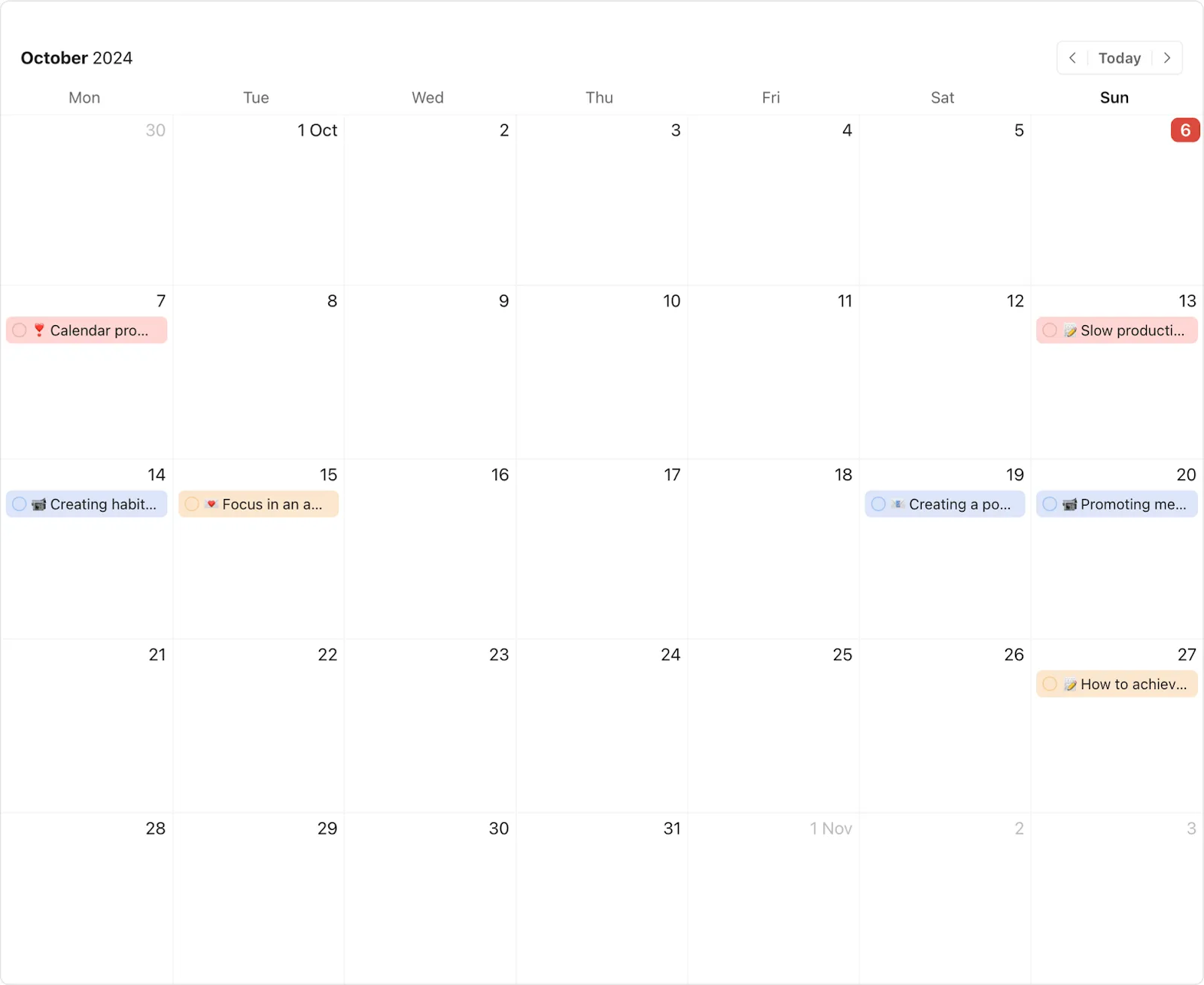 เทมเพลตปฏิทินเนื้อหา: เทมเพลตของ todoist