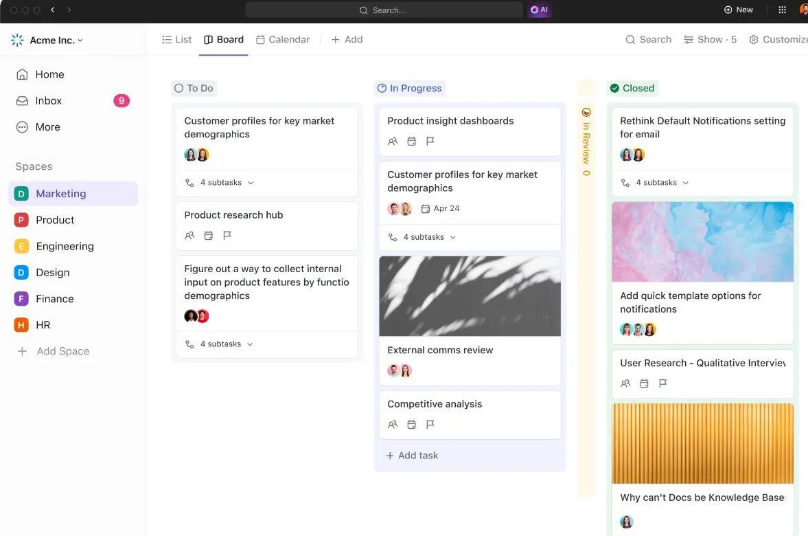 Modello ClickUp Kanban per il project management agile dei progetti