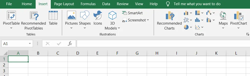 Optionen auf der Registerkarte „Einfügen“ in Excel zum Einbetten einer PDF-Datei in Excel.