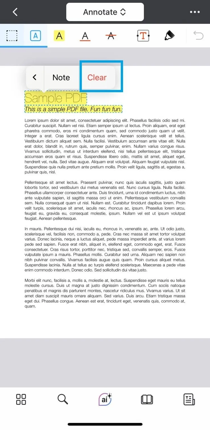 Markierter Text in PDF Expert
