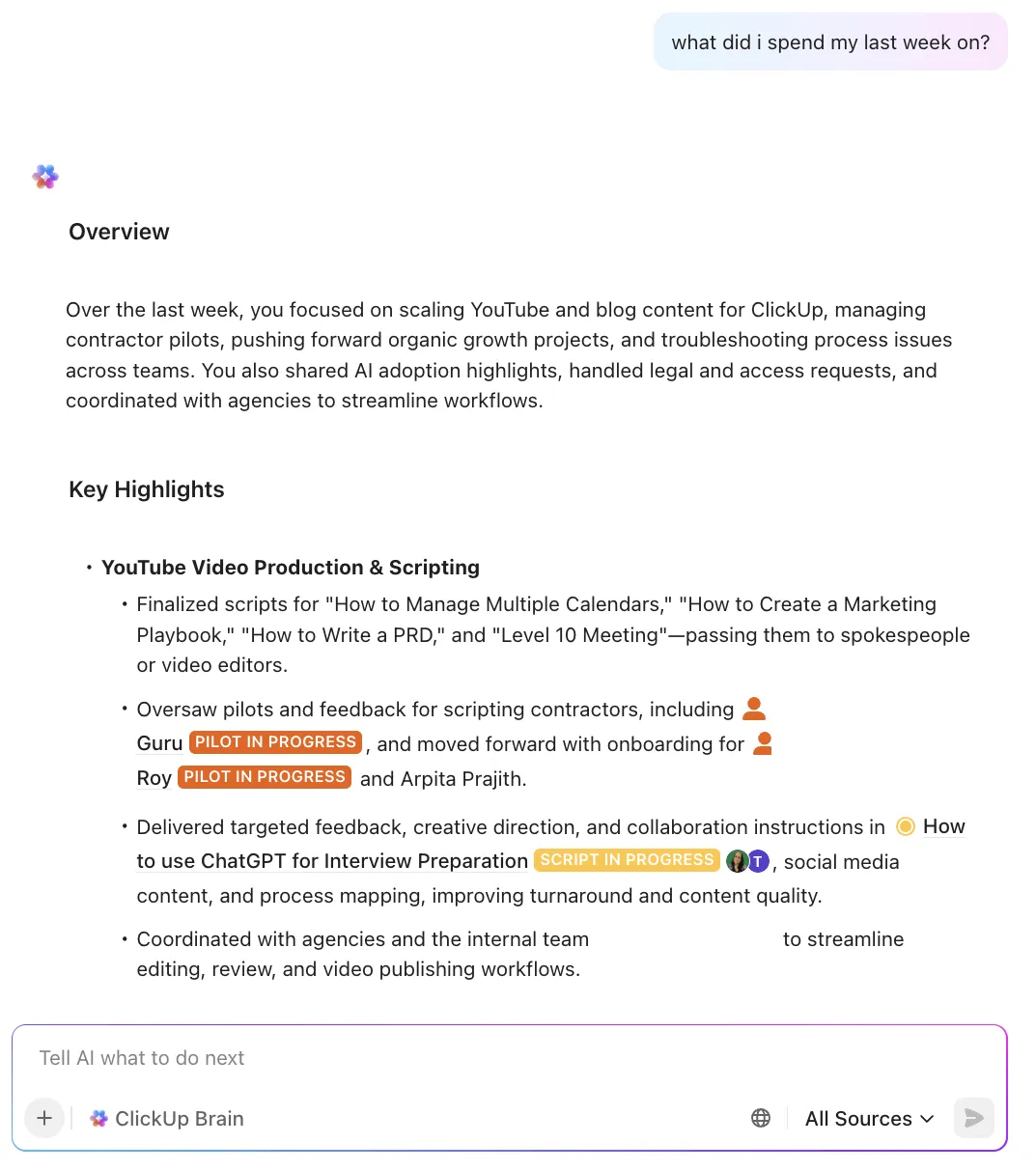 Alternative a Tmetric: ClickUp Brain