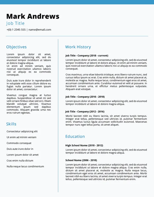 Plantilla sencilla de currículum para Documentos de Google