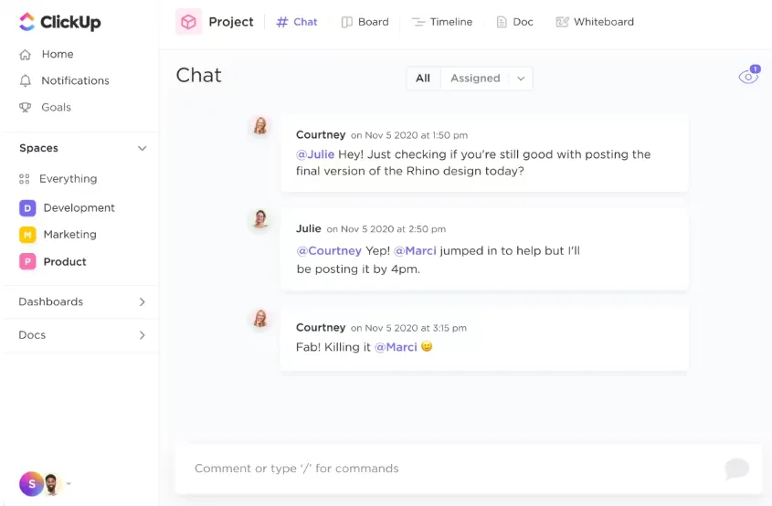 Cómo utilizar la IA para el marketing - Chat de ClickUp