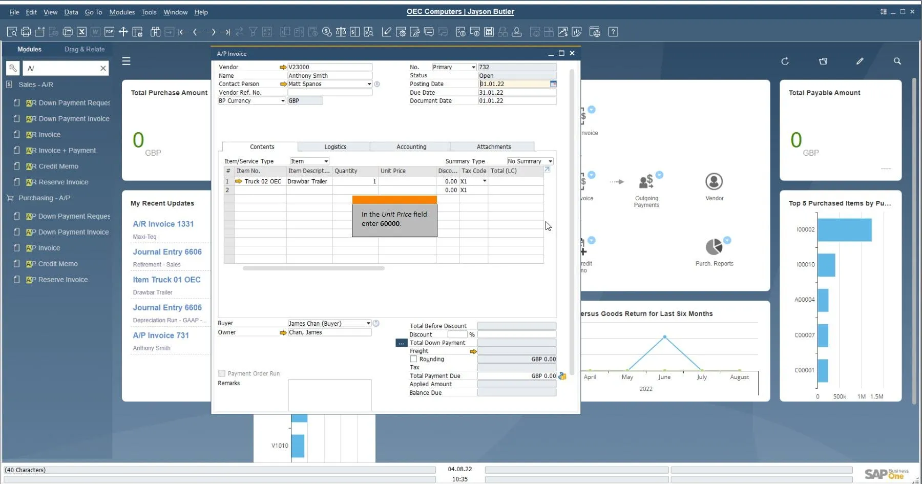 Painel do SAP Business One