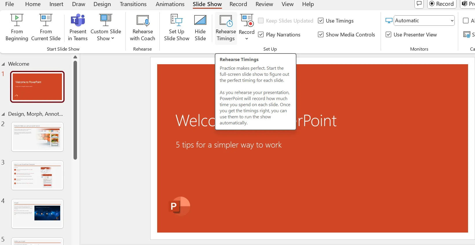 Recurso Ensaiar temporizações em Apresentação de slides: como adicionar narração ao PowerPoint