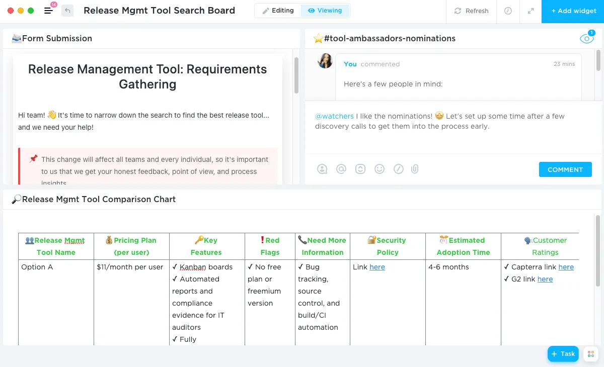 Le tableau de bord ClickUp permet aux utilisateurs de afficher les informations les plus récentes et facilite la collaboration entre les équipes.