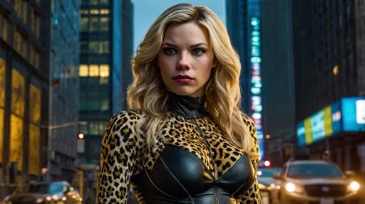 Canário Negro feminino em um tecido de leopardo: prompts da Leonardo AI