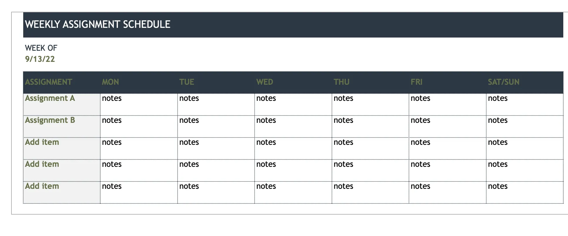 Mẫu danh sách công việc cần làm hàng tuần trong Excel
