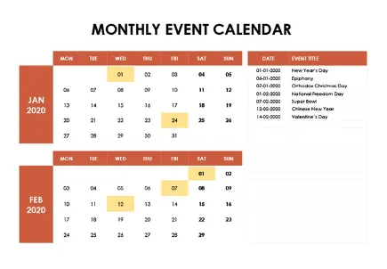 Modèle Google Agenda pour les évènements mensuels par Template.net