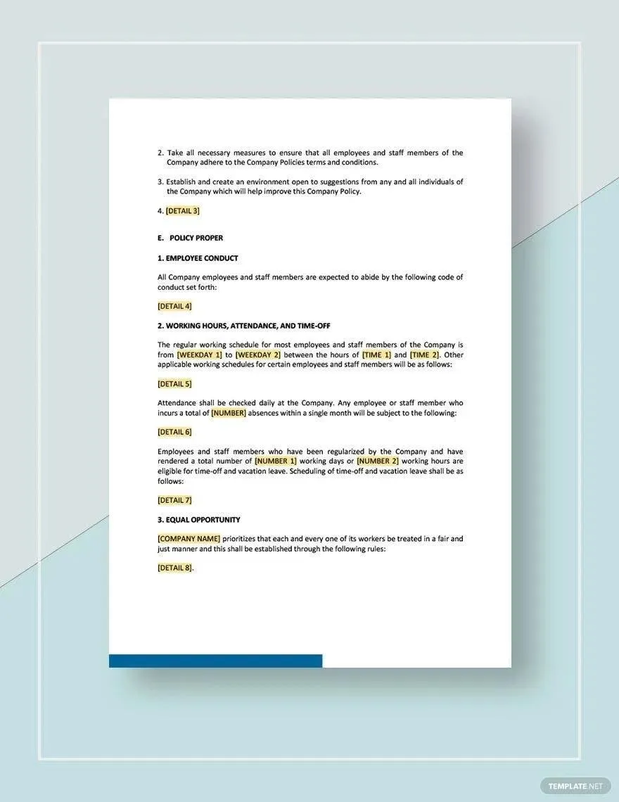 การออกแบบแม่แบบนโยบายบริษัทใน Word