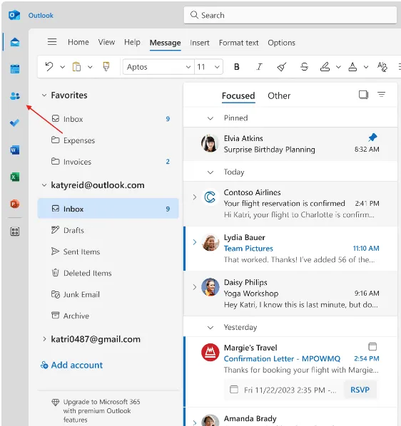 Icono de personas en Outlook