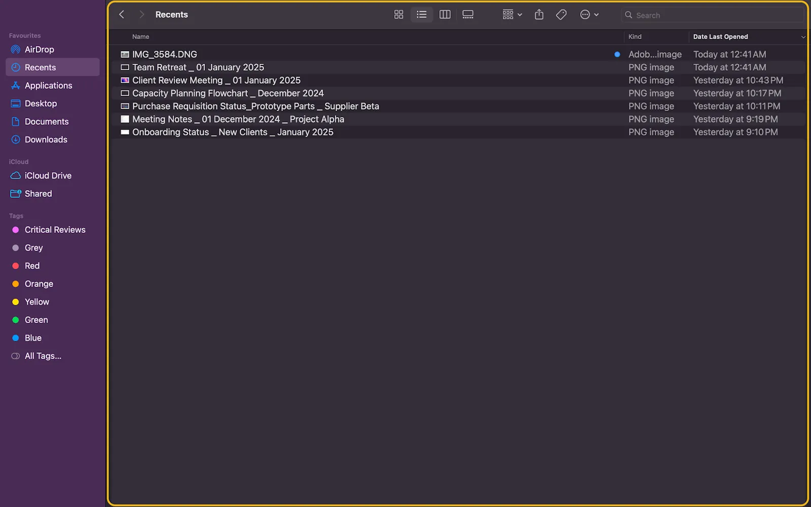 เปิด Finder และเลือก "รายการล่าสุด" จากแถบด้านข้าง วิธีค้นหาไฟล์บน Mac