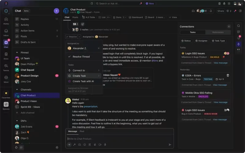 Chat View di ClickUp: come evitare il pensiero di gruppo