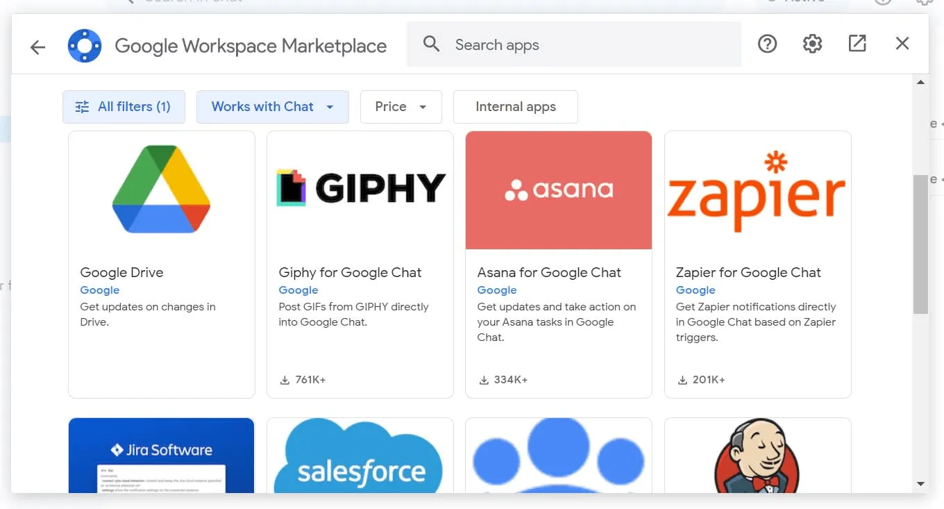 Otevřete Google Chat, vyberte „Najít aplikace“ a vytvořte anketu v Google Chat.