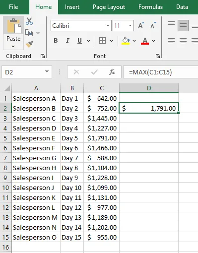 Sayıların MAX değeri: Excel hile sayfası