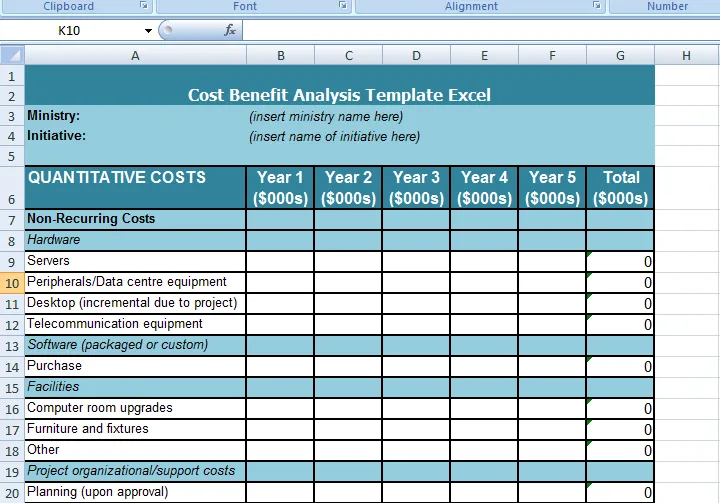 Vorlage für Kosten-Nutzen-Analyse in Excel