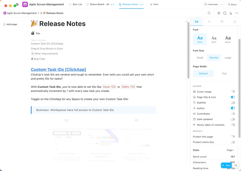 Ajoutez des éléments visuels au modèle de notes de mise à jour ClickUp.