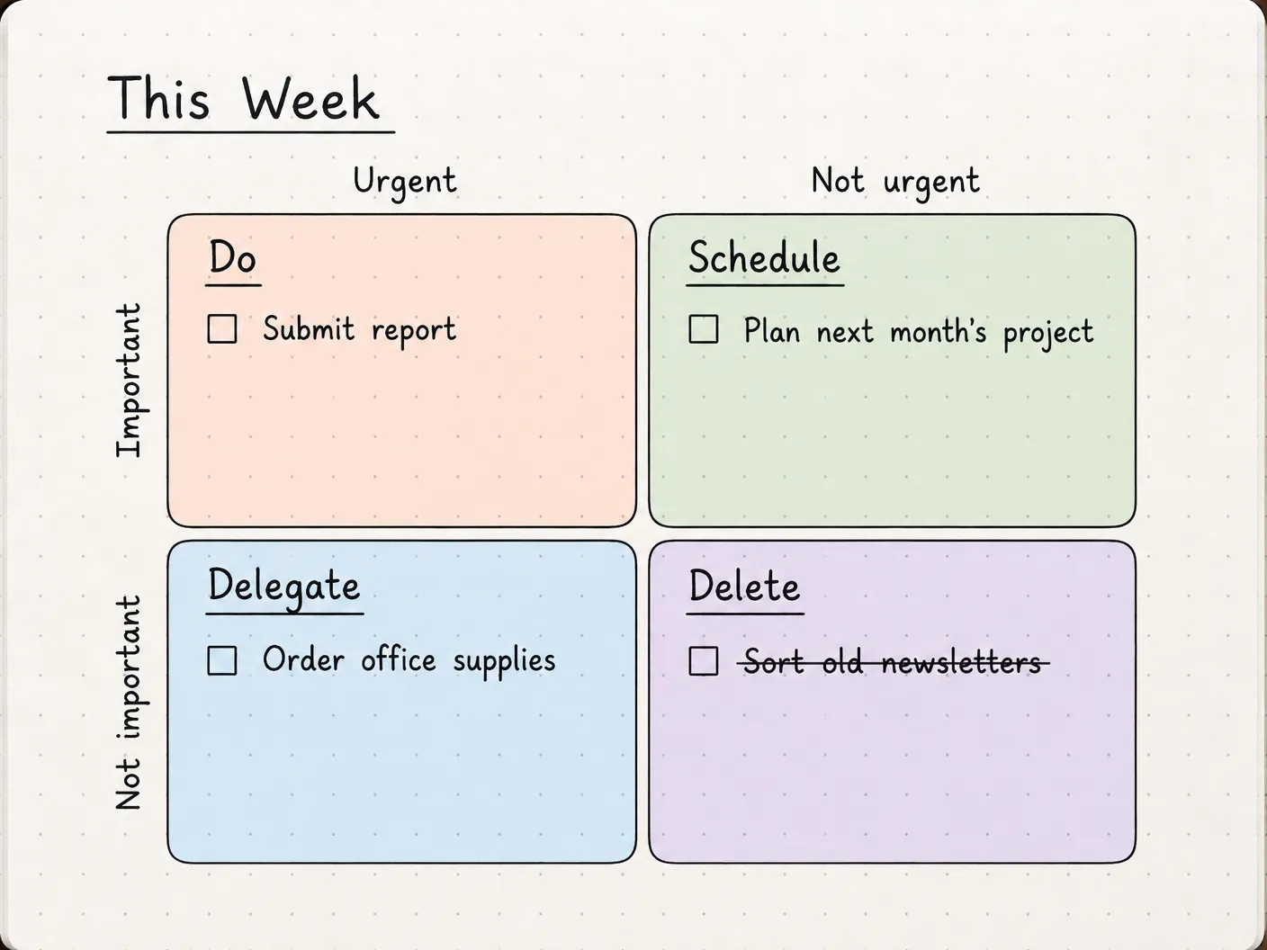 Représentation visuelle de la grille de priorités aux couleurs pastel par ClickUp Brain