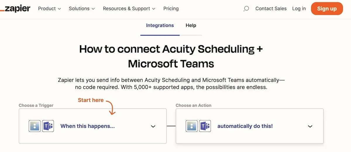 Integraciones de Teams: cómo conectar Acuity Scheduling y Teams mediante Zapier