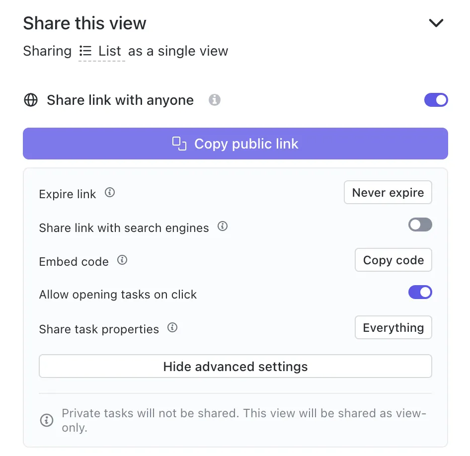 Links públicos do ClickUp: gerador de links compartilháveis que fornece acesso externo